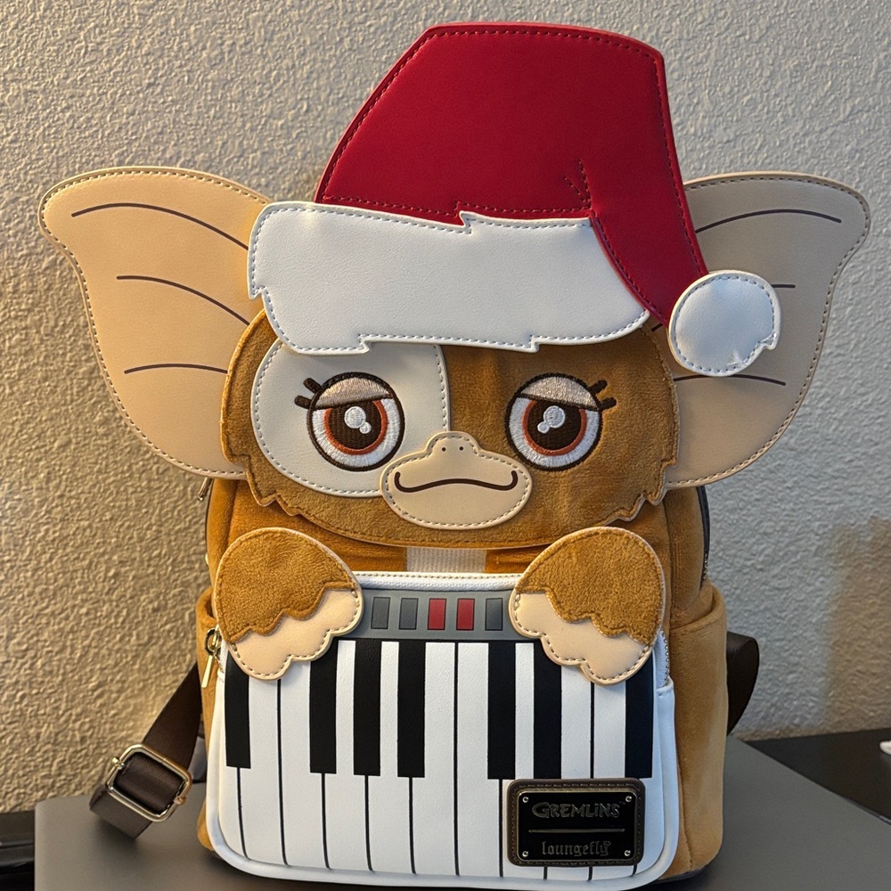 Loungefly Gremlins Mini Backpack with Detachable Santa Hat - Tan and Red